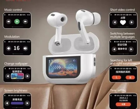 Digitrends LCD Smart Earbuds True Wireless Noise Cancelling ANC+ENC Earbuds with 24 Hours Playback Bluetooth Earphones, 6-Mic and Smart LCD Display in Ear Ear Buds(White)