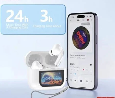 Digitrends LCD Smart Earbuds True Wireless Noise Cancelling ANC+ENC Earbuds with 24 Hours Playback Bluetooth Earphones, 6-Mic and Smart LCD Display in Ear Ear Buds(White)